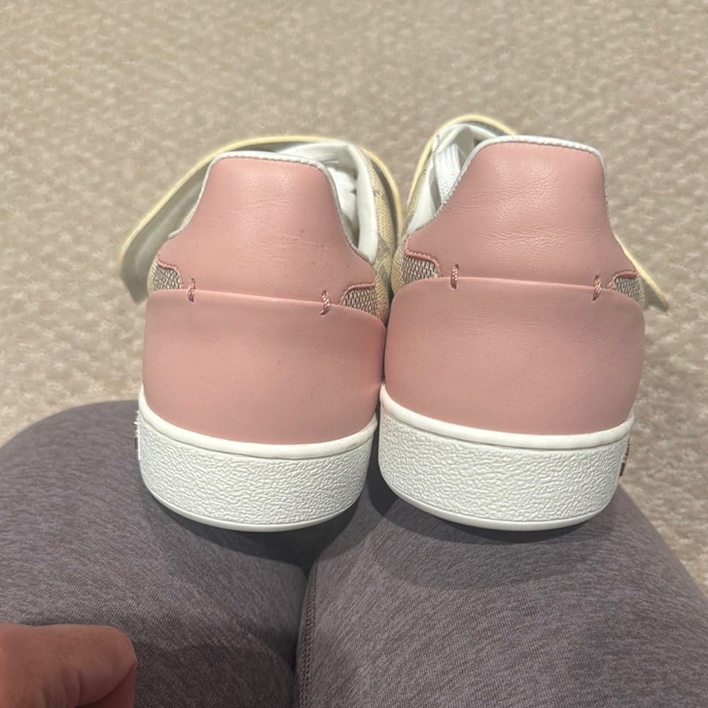 Louis Vuitton Women Checkered Sneakers - Pink and Gold Accents - Picture 5 of 6